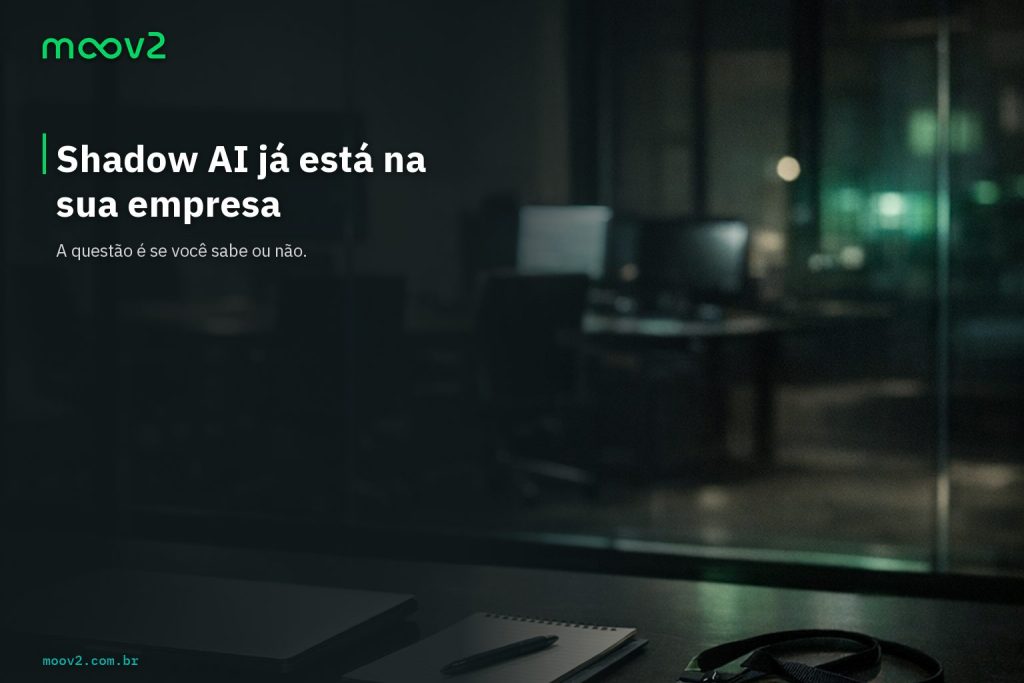 Hero branded da Moov2 sobre Shadow AI com uso invisível risco silencioso e falta de visibilidade