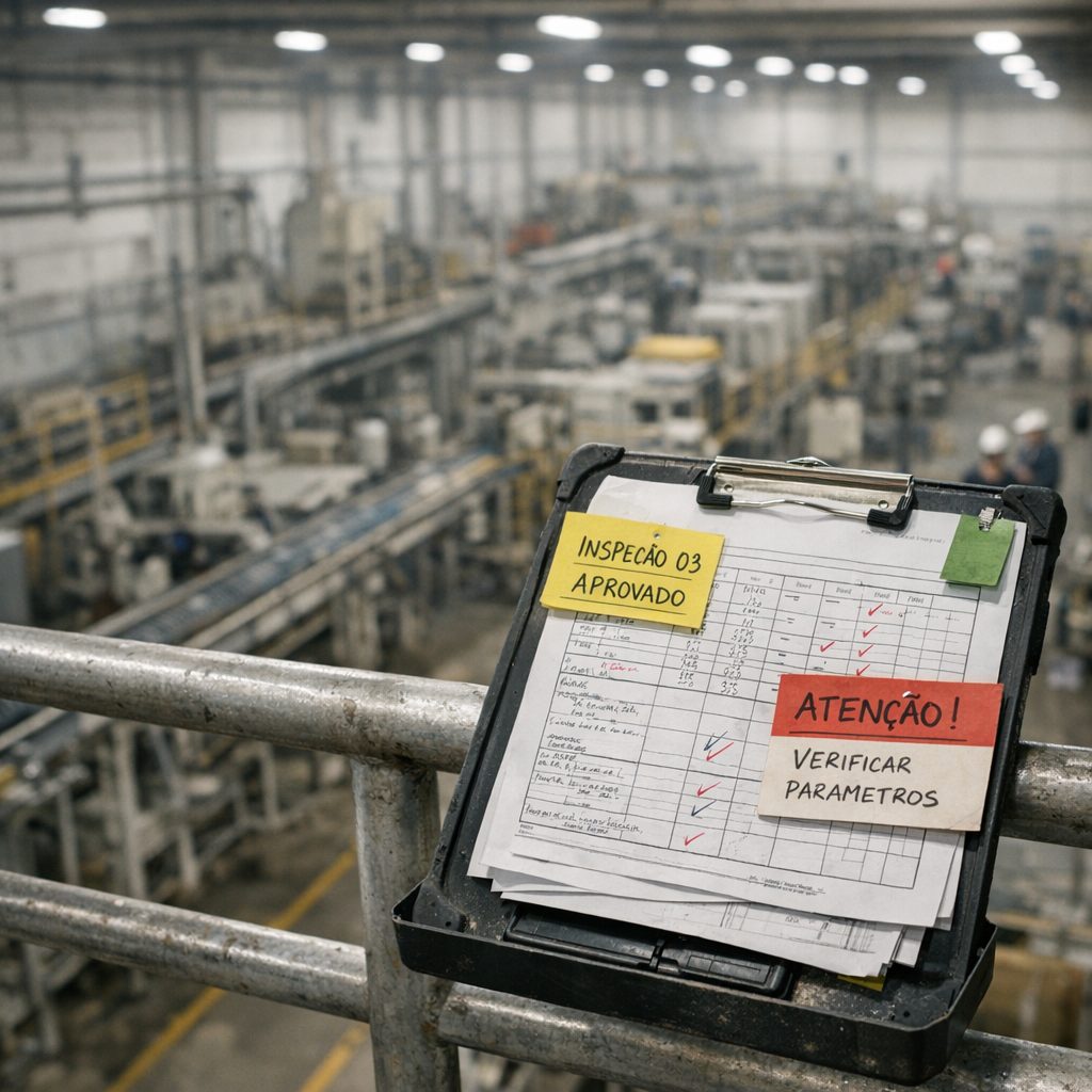 Ambiente industrial com IA aplicada à operação, manutenção e qualidade